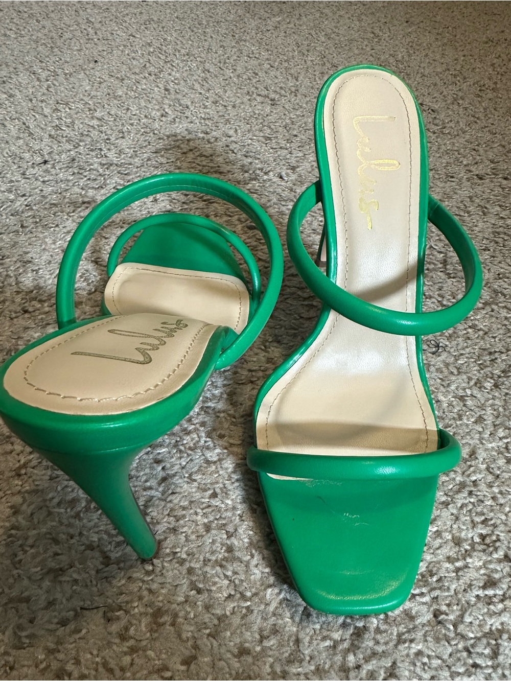 Lulu's Emerald Double-Strap Stiletto Sandals